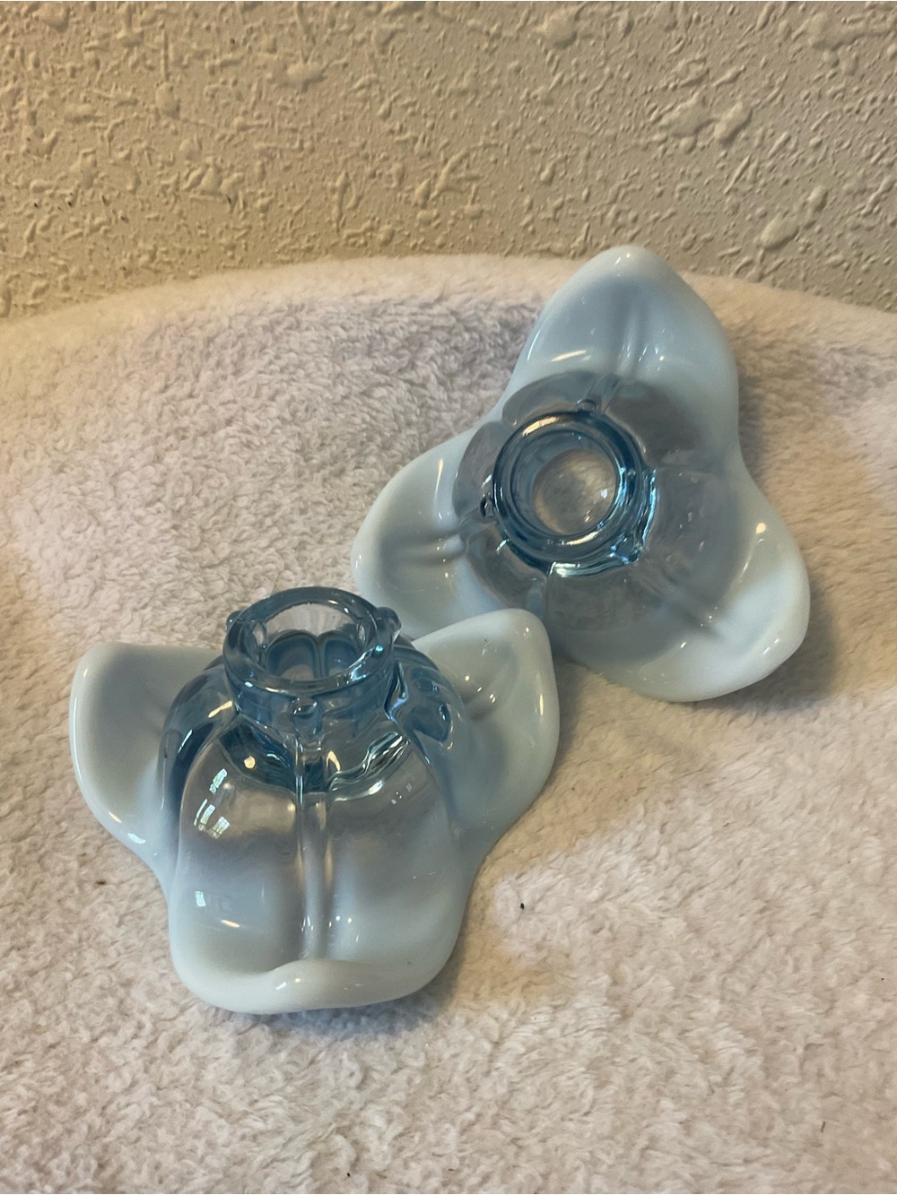 Duncan and Miller opal blue Glass Candle holders